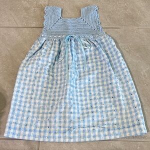 Charming Blue Gingham Crochet Kids Dress